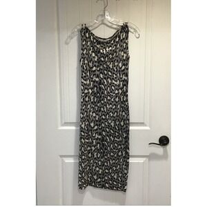 DVF Diane von Furstenberg Leopard Print Silk Sleeveless Sheath Midi Dress Size 8